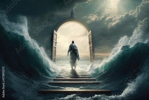 Magnificent Miracle of Jesus Christ's Voyage to Heaven's Gate Generative AI photo