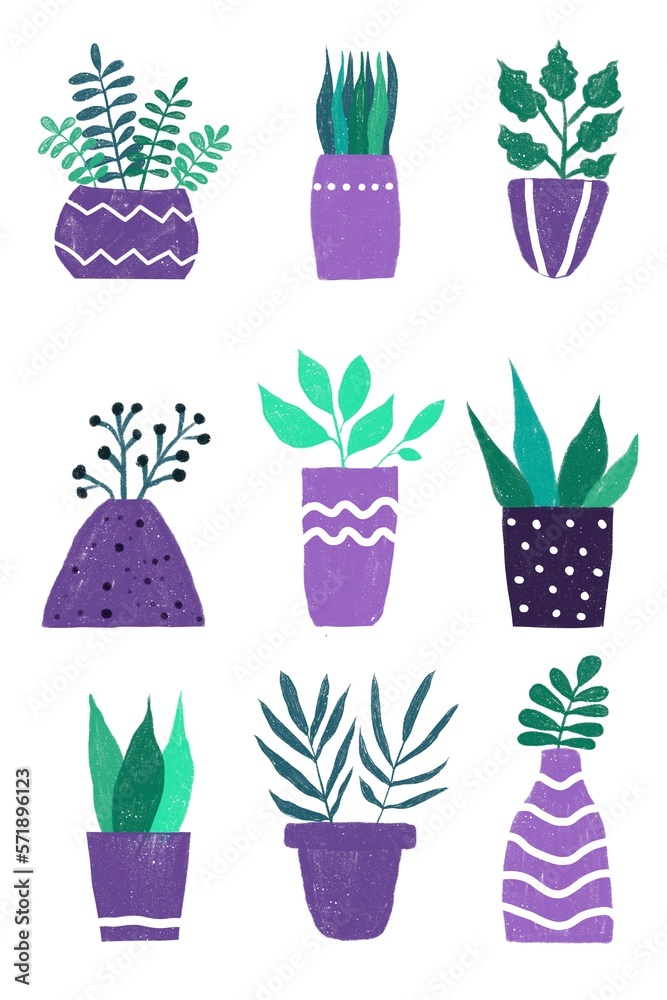 Potted house plants and flowers set. Potted house plants and flowers set.
