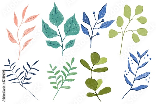 Hand drawn set of plant branches with leaves and branches, for wedding stationary, greetings, wallpapers, fashion, backgrounds, textures, DIY, wrappers, cards.