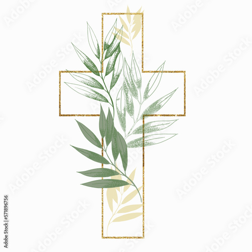 Fényképezés Graphic Easter Cross Clipart, Spring Floral Arrangements, Baptism Crosses DIY In