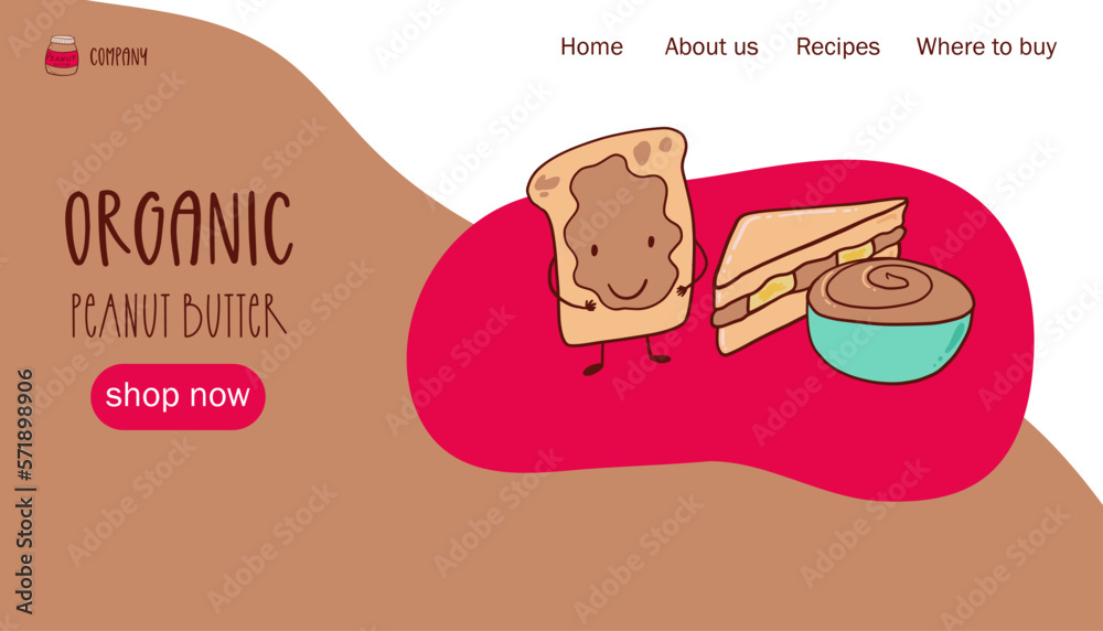 Peanut butter shop web banner in doodle cartoon style Peanut butter shop web banner in doodle cartoon style