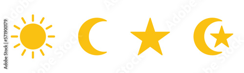 Sun, moon, stars, and moon stars icon vector set. Light source of the solar system symbol. Day and night icon for apps and websites, vector illustration