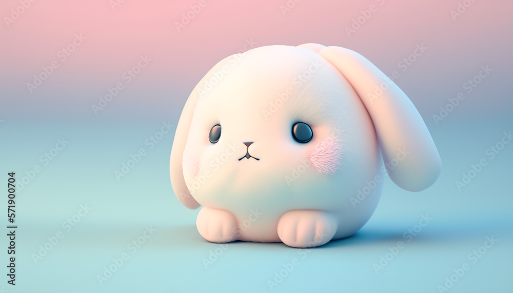 A 3D model of a cute bunny face with a pastel gradient background and a pastel color background generative AI A 3D model of a cute bunny face with a pastel gradient background and a pastel color background generative AI