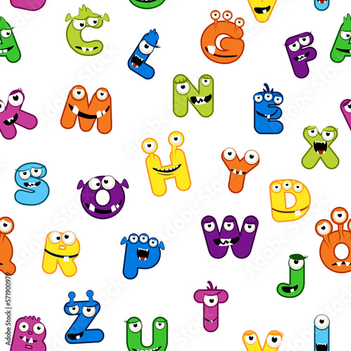 Seamless pattern with MONSTER alphabet font.