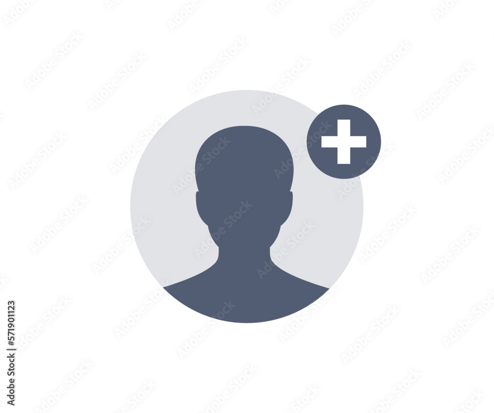 Person profile avatar with plus, add account symbol icon design. Add user icon. Male person profile avatar with plus symbol vector design and illustration. Person profile avatar with plus, add account symbol icon design. Add user icon. Male person profile avatar with plus symbol vector design and illustration.