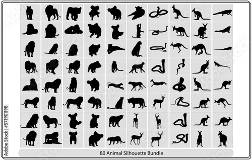 Collection of animal silhouettes on a white background 