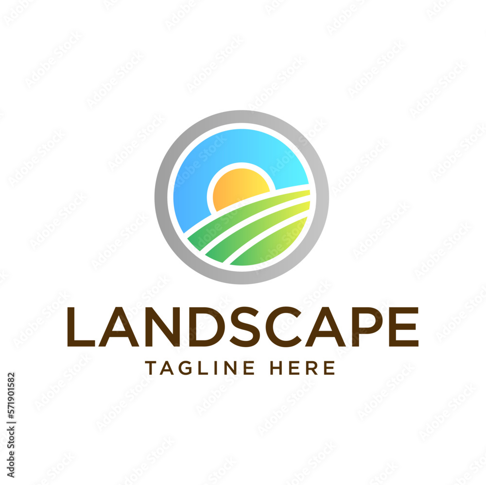 Farm logo mark template or icon sun and field. emblems or badges for natural agriculture, organic food industry or harvesting campaign Farm logo mark template or icon sun and field. emblems or badges for natural agriculture, organic food industry or harvesting campaign