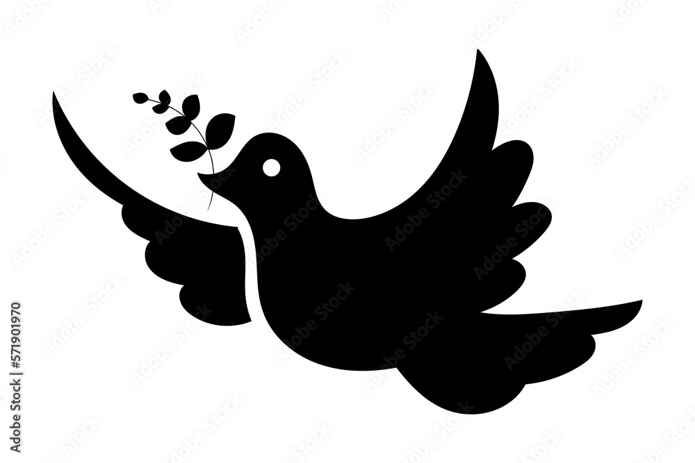 Dove symbol of peace. Dove black icon. Vector isolated on white ...