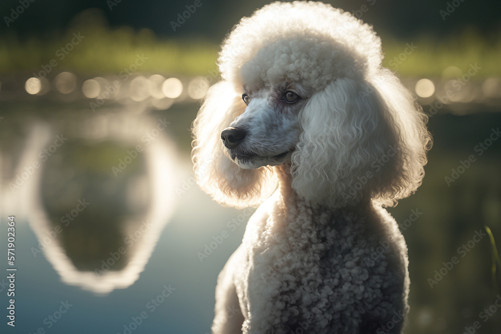 Poodle dog portrait on a sunny day in the park