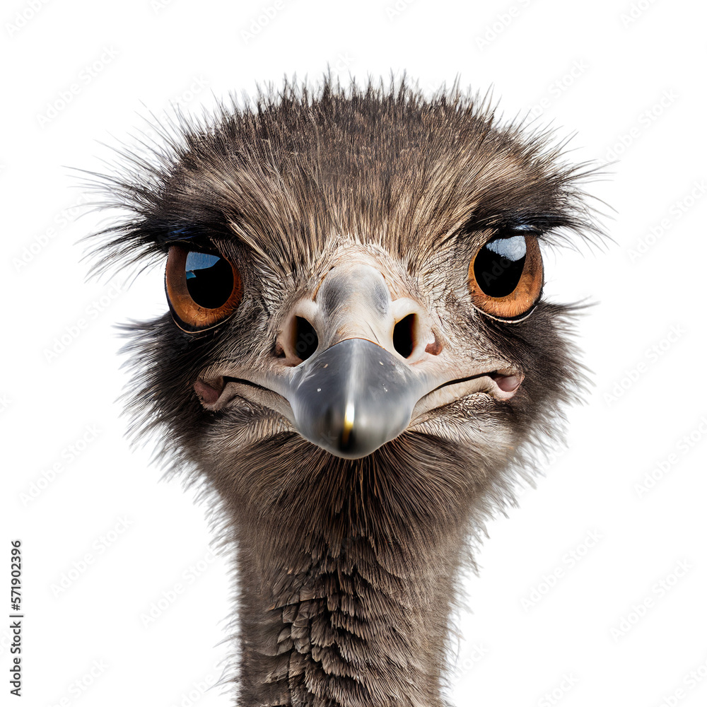 ostrich face shot isolated on transparent background cutout - obrazy, fototapety, plakaty 