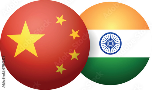 round icon  China flag and India. concept of chinese and indian country partnership photo