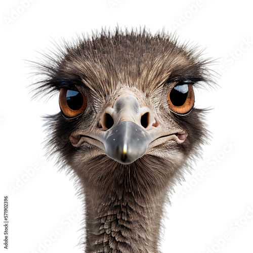 ostrich face shot isolated on transparent background cutout photo