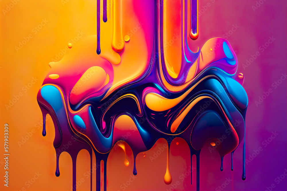Naklejka premium Water color or oil color colorful paint splashing, flowing and drop in abstract concept. Generative AI.