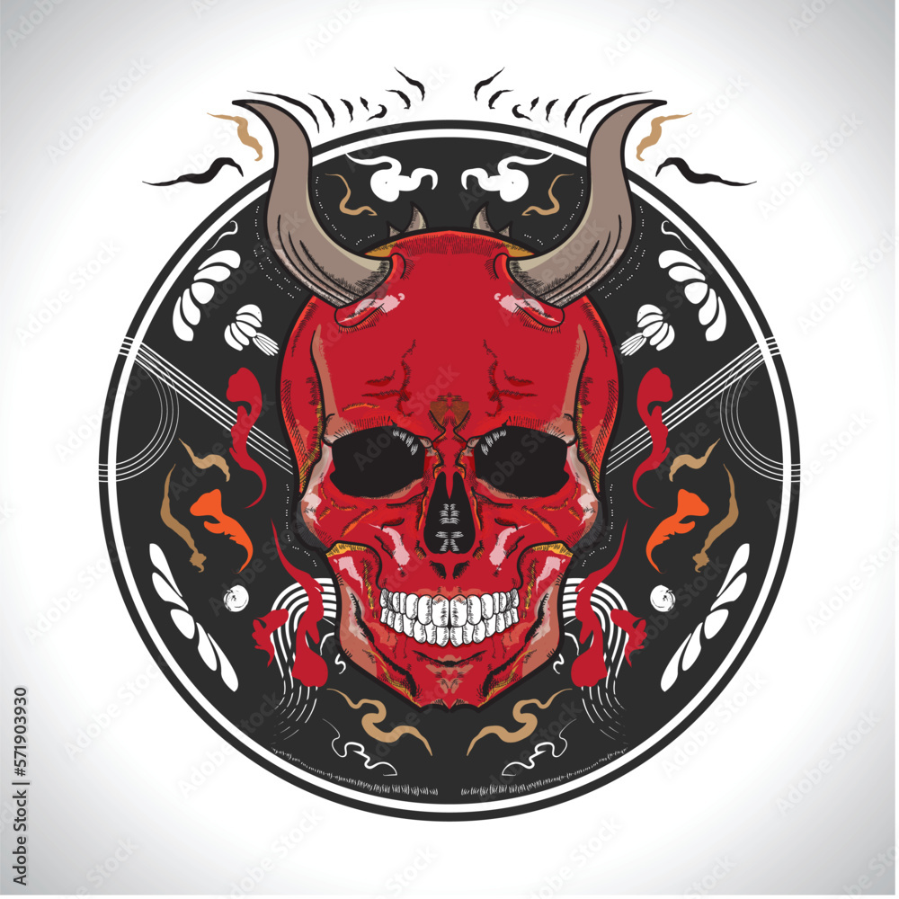 Red Skull Chinese Vintage Japanese Style Illustration Vector Artwork