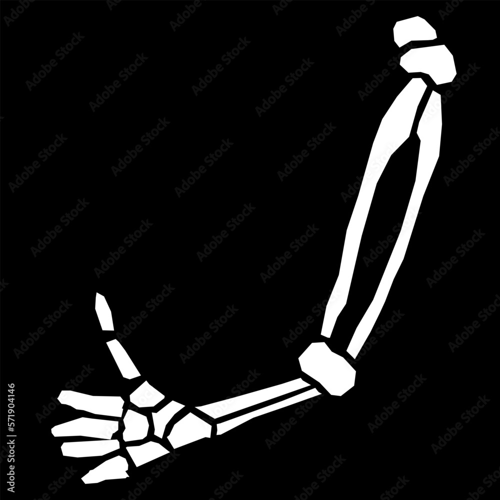 Skeleton hand thumbs up, white hand bones isolated over black