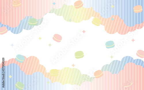 雲と散りばめられたマカロンの背景