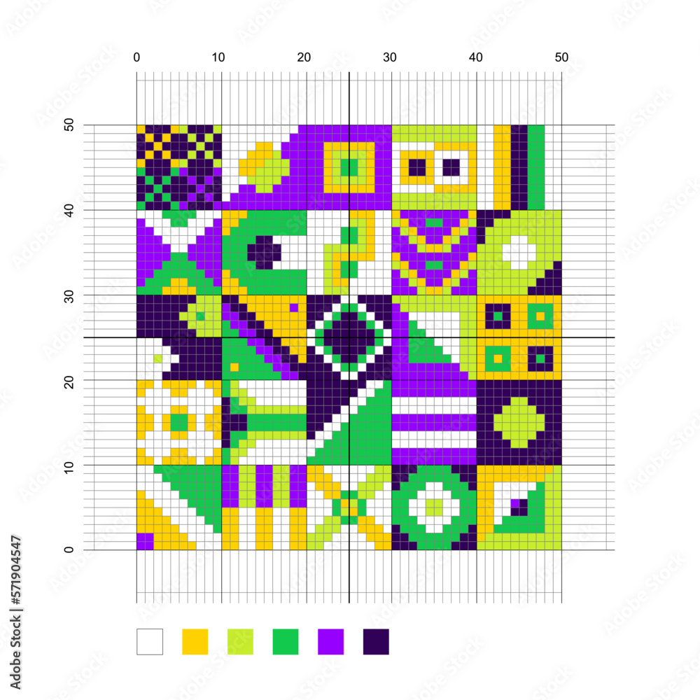 Green Geometrical Square Cross Stitch Scheme. Vector Illustration of Handmade Embroidery Background. Green Geometrical Square Cross Stitch Scheme. Vector Illustration of Handmade Embroidery Background.