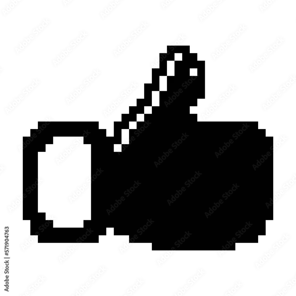 Like ,thumbs up icon black-white vector pixel art icon