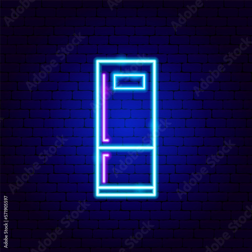 Fridge Neon Sign. Vector Illustration of Household Appliances Promotion.
