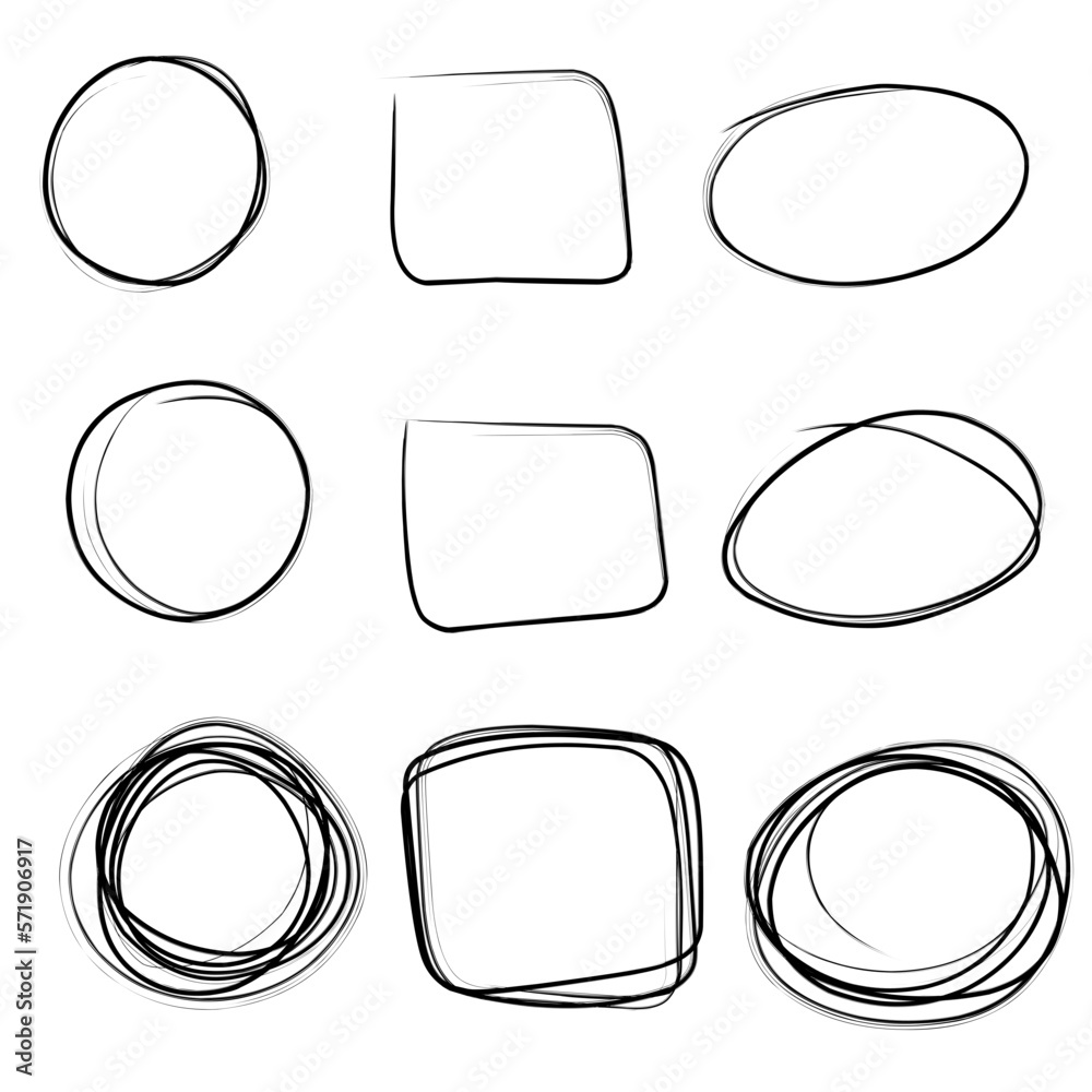 Hand drawn frames. Vintage doodle sketch picture frame doodle labels. Blank black square cadre label elegant sketches painted by hands scribble border isolated icon set