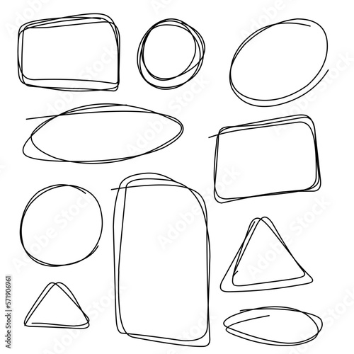 Doodle set of black hand drawn circle line sketch set. Vector circular scribble doodle round circles for message note mark design element. Pencil or pen highlighter elipses shapes