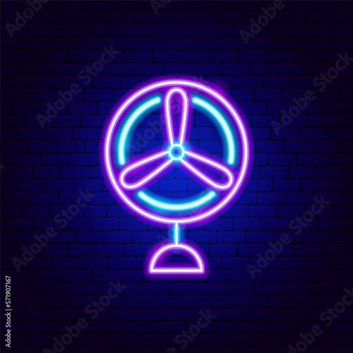 Air Fan Neon Sign. Vector Illustration of Household Appliances Promotion.