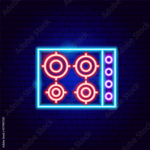 Kitchen Stove Neon Sign. Vector Illustration of Household Appliances Promotion.