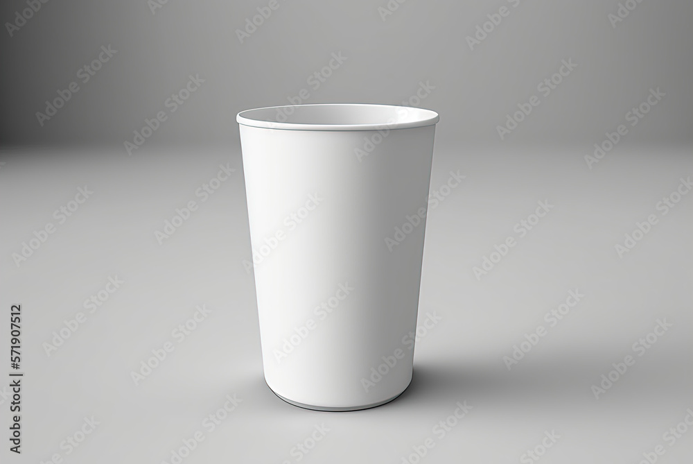 Empty white mockup cup in the middle on white background. Generative AI.