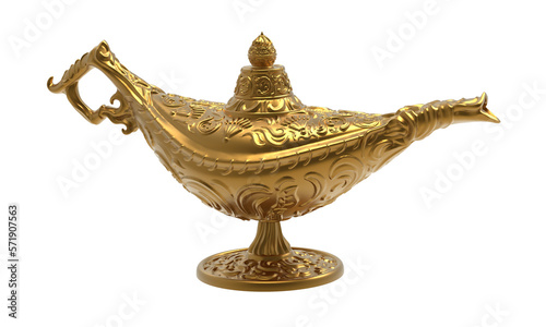 Gold genie lamp or Vintage lamp of Aladdin. PNG transparency photo