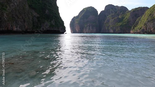 Maya Bay Beach empty at the beginning of sunset. 