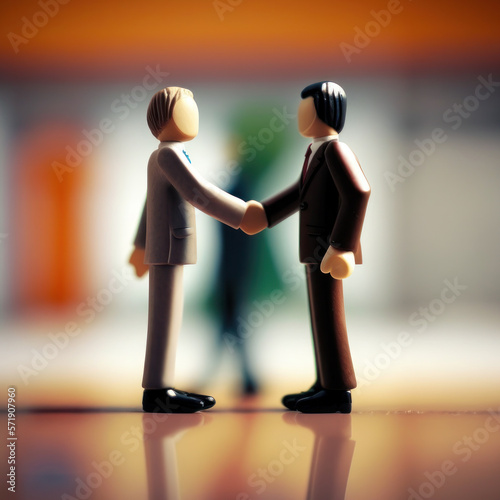 toys of business man shaking hands. corporate handshaking concept. generative ai