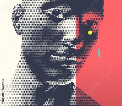 Abstract man head made from dots. Side view of dotted face background. Facial recognition. Cover design template. 3D vector illustration for banner, flyer, poster or brochure.
