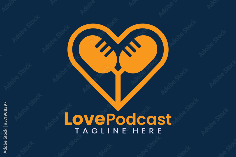 Obraz premium Flat love podcast logo template vector design illustration