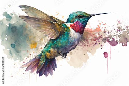 Hummingbird watercolor bird. AI generation