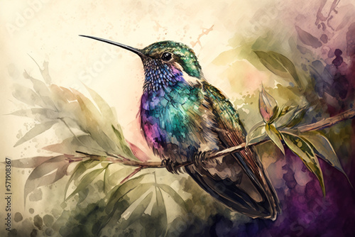 Hummingbird watercolor bird. AI generation