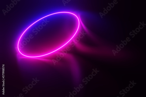 Neon ring in a dark room at night. 3d rendering illustration.