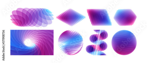 Abstract background with dynamic effect. Rotation and swirling movement. Set of various overlapping elements. Sphere, spring and rhombus. Vector illustration for banner, placard, poster or flyer.