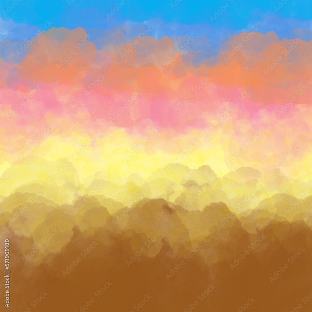 Watercolor of sunset and clouds in the mountains