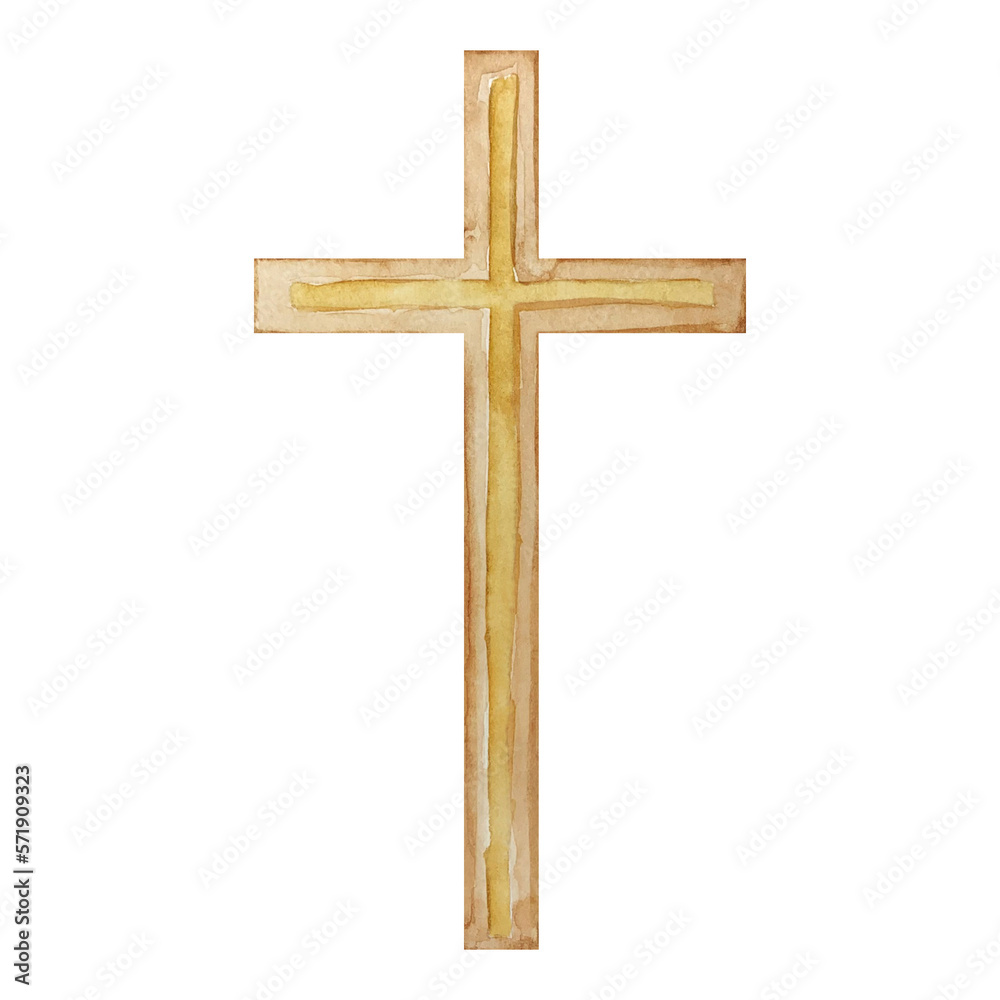 Watercolor cross, Easter religious symbol