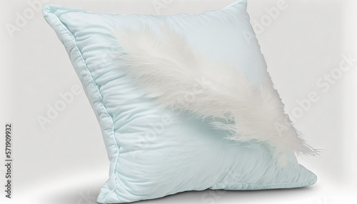  a pillow with a feather on it on a white background.  generative ai