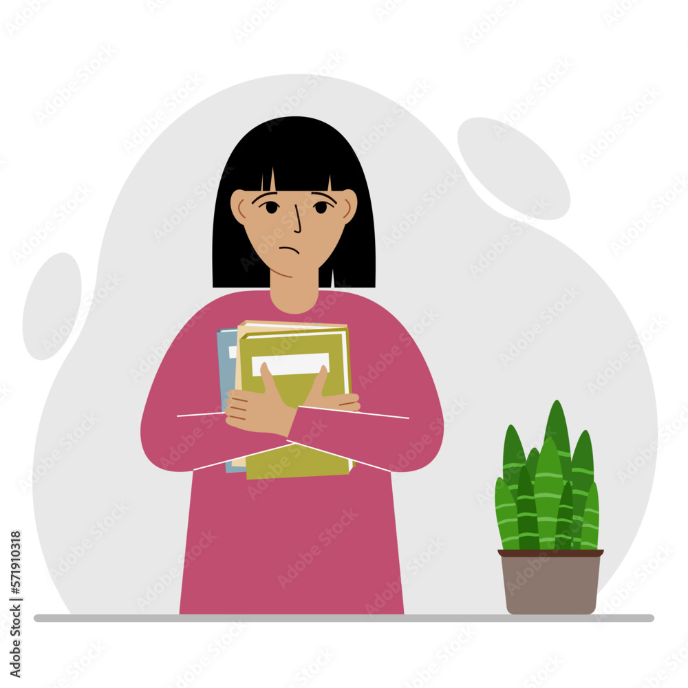 A woman holds a stack of books in his hands. Knowledge or education for future work, personal improvement, reading list. A woman holds a stack of books in his hands. Knowledge or education for future work, personal improvement, reading list.
