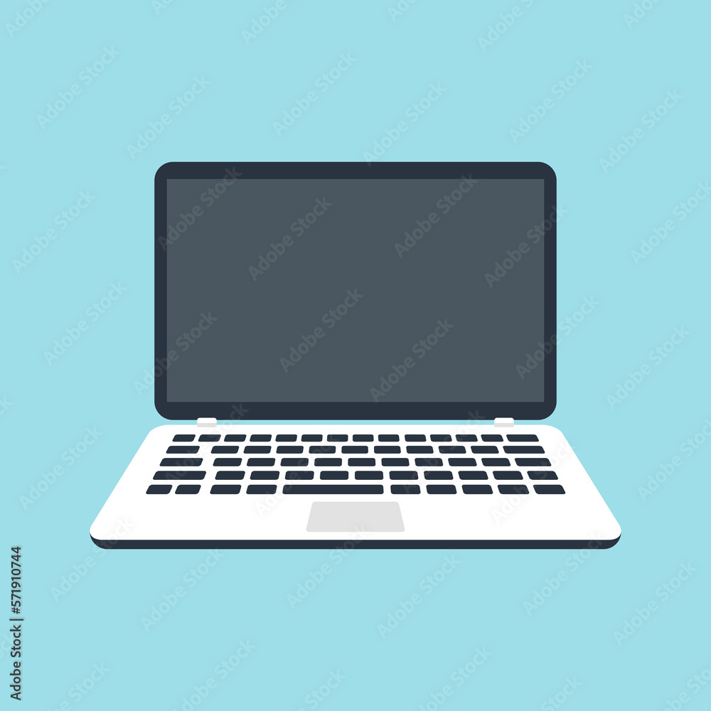 Flat Laptop Black Display Office Technology Vector Illustration Flat Laptop Black Display Office Technology Vector Illustration