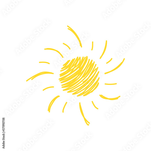 Cartoon sunshine icon or logo. Children nursery decoration with sunny day designs. Kid happy morning vector. Warm shining beams