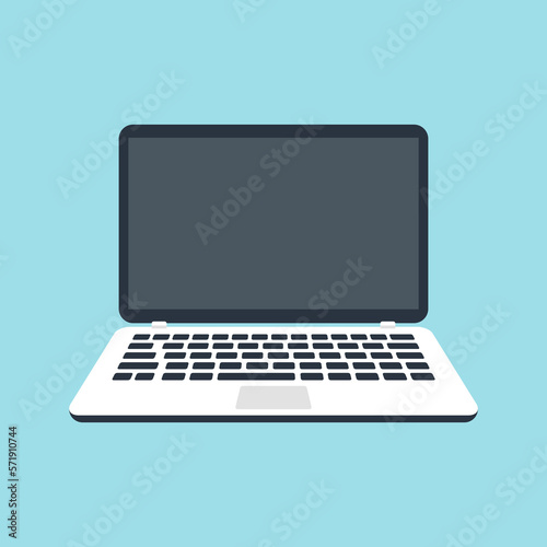 Flat Laptop Black Display Office Technology Vector Illustration