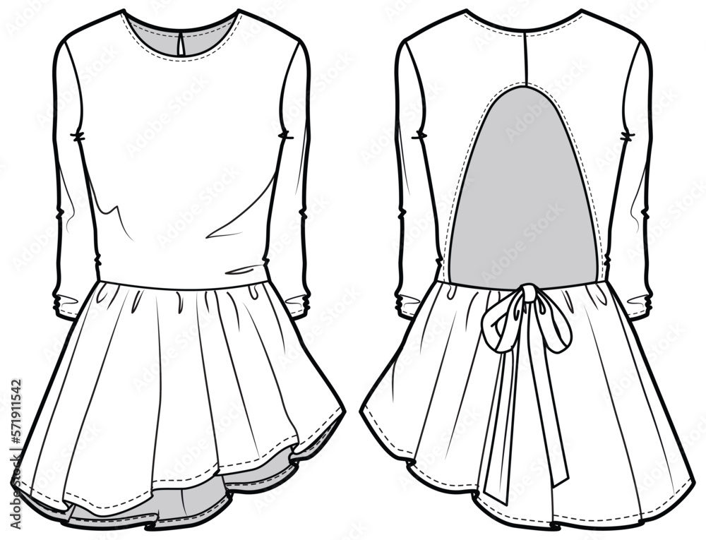 womens long sleeve backless ballet dance dress, skating dress gymnastic leotard dress flat