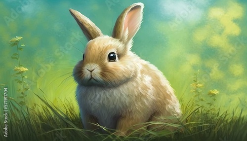  a painting of a rabbit sitting in a field of grass. generative ai