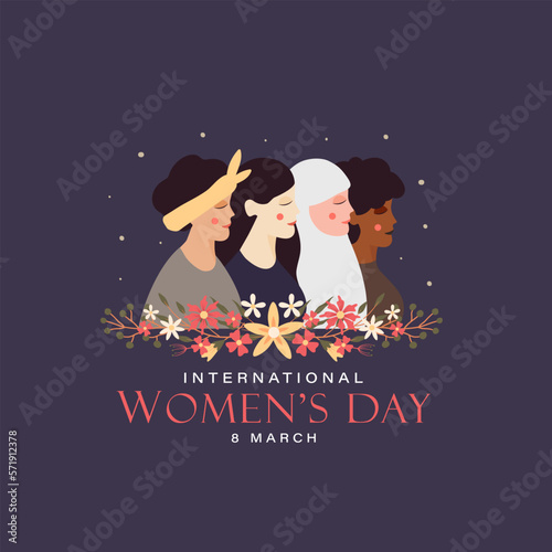 Women's day background illustration design with multiple ethnic face