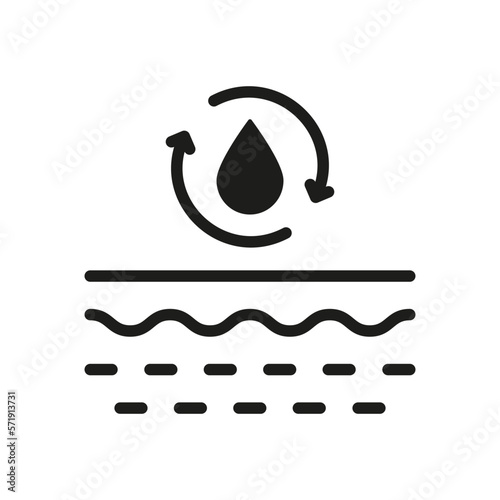 Moisture Skin Concept Silhouette Icon. Water Drop with Arrow and Skin Layer Glyph Pictogram. Absorb Liquid Vitamin, Gel, Serum, Cream Icon. Isolated Vector Illustration