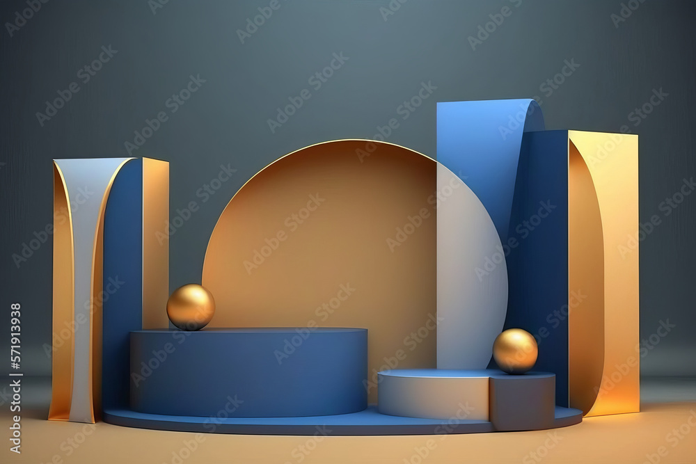 Luxury gold and blue product display podium. Generative ai Luxury gold and blue product display podium. Generative ai