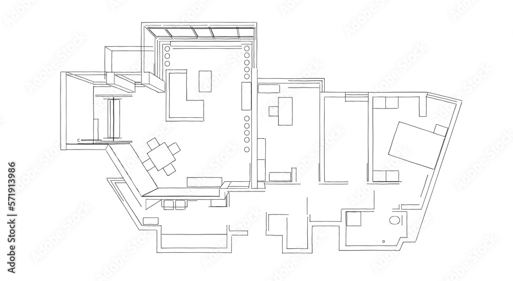 architectural-3d-illustration-of-a-house-plan-both-2d-and-3d-living